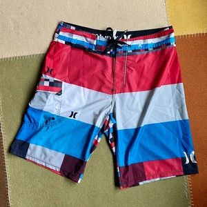 Hurley Phantom Board Shorts - Red Grey Blue - Size 32